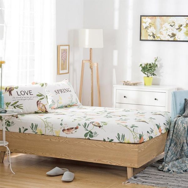 

sheets & sets 49 1pcs 100% cotton solid color fitted sheet high-grade printing mattress cover four corners with elastic band bed