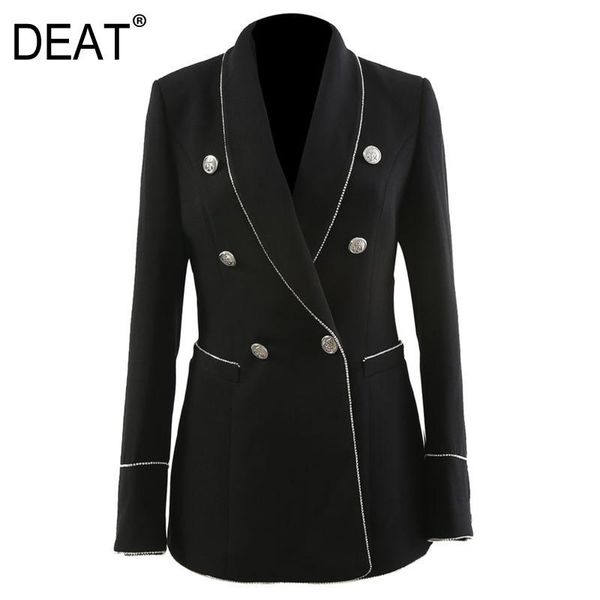 

[deat] noched colar solid black double breasted inlaid diamond casual suit coat jackets for women mall goth 2021 spring gx500 women's s, White;black