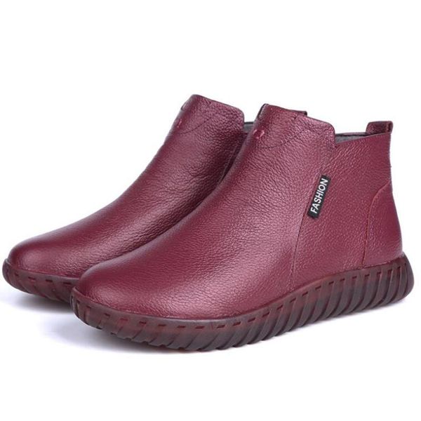 

boots fashion winter women genuine leather ankle warm mom shoes autumn non-slip casual botas de mujer kl571, Black