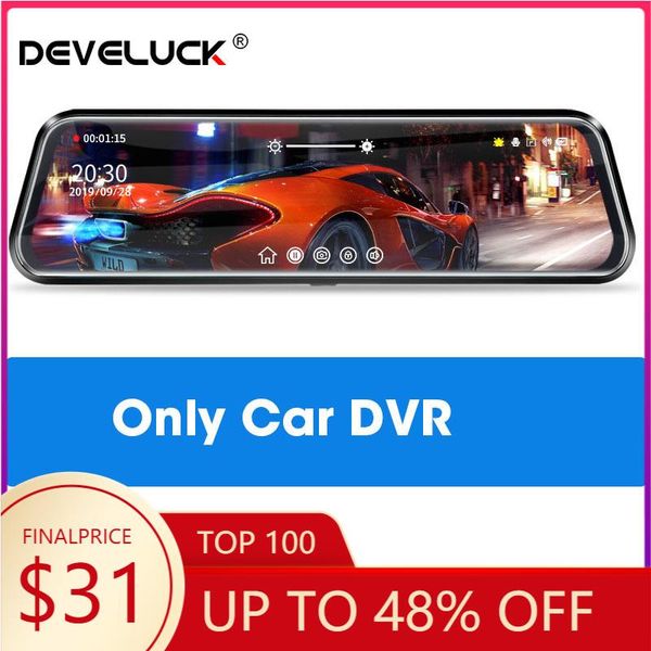 

car rear view cameras& parking sensors develuck 1080p touch screen 10" dvr stream media dash camera ultra hd night vision dual rearview