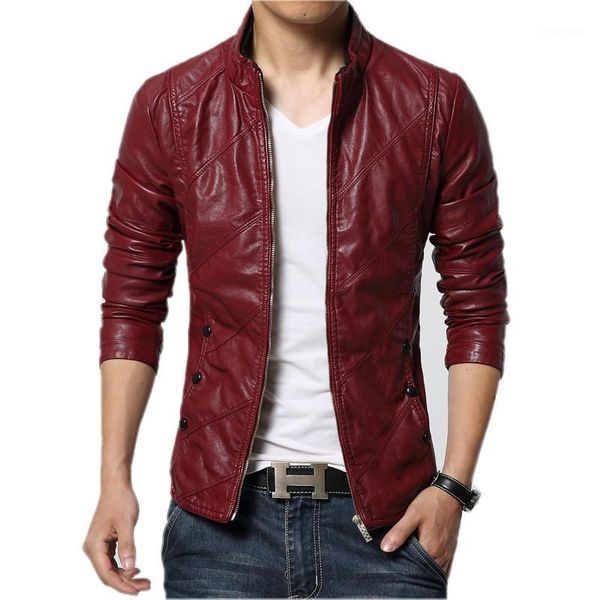 

men's jackets brand 2021 mens fashion leather jacket collar slim biker coat solid color size 5xl-m, Black;brown