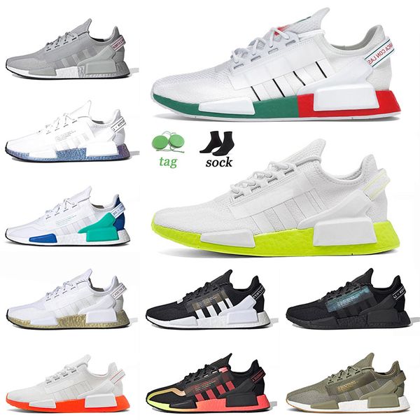 

2021 nmd r1 v2 mexico city running shoes mens women bright volt legacy green aqua tones core black speckled trainers sneakers 36-45, White;red