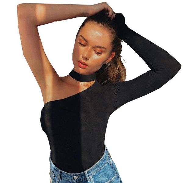 

women's jumpsuits & rompers women bodysuit autumn party bodycon lady body suit one shoulder fashion white femme, Black;white