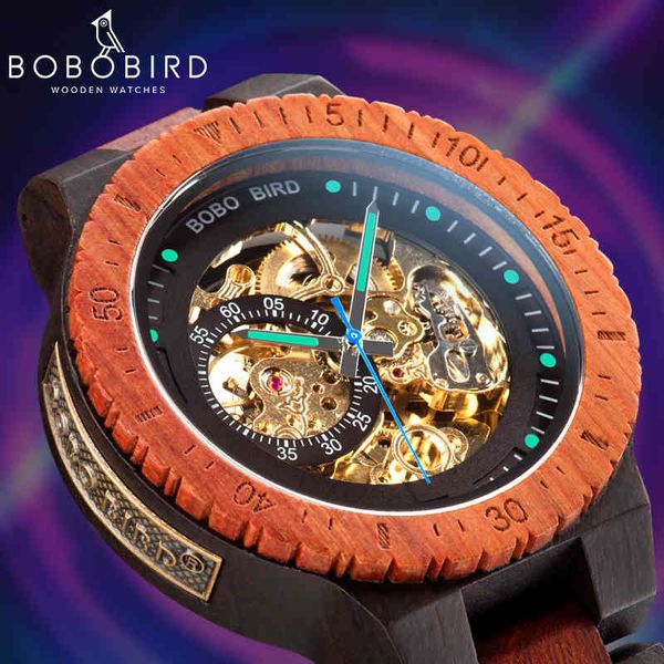 

bobo bird automatic watches men reloj hombre wood mechanical clockwork relogio masculino super big size in wooden box, Slivery;brown
