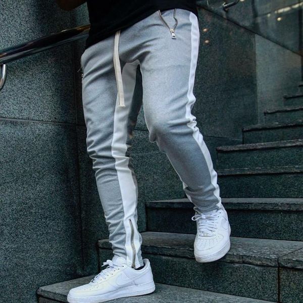 

men's pants 2021 all-match casual with zipper color matching trousers, Black