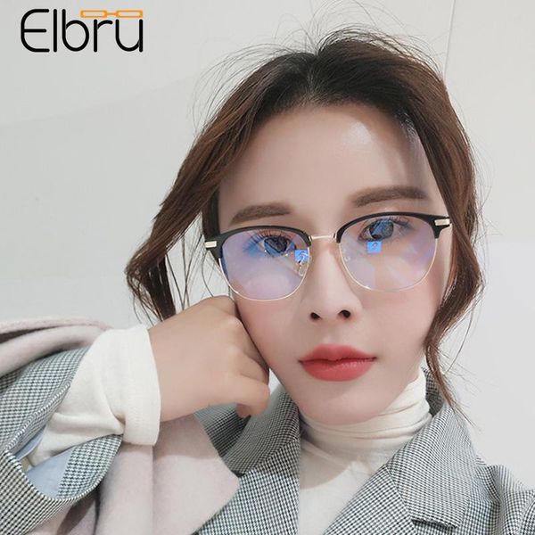 

fashion sunglasses frames elbru vintage anti blue light glasses frame ultralight clear spectacles metal plain eyeglasses men women computer, Black