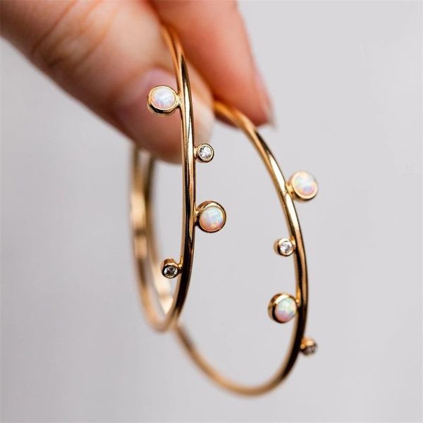 

fashion exaggerated atmosphere woman big circle earrings inlaid opal engagement wedding elegant jewelry hoop & huggie, Golden;silver