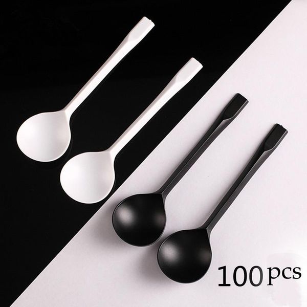 

100pcs thicken plastic disposable spoons for cakes yogurt fast baking supplies tableware ice cream big head dessert spoon