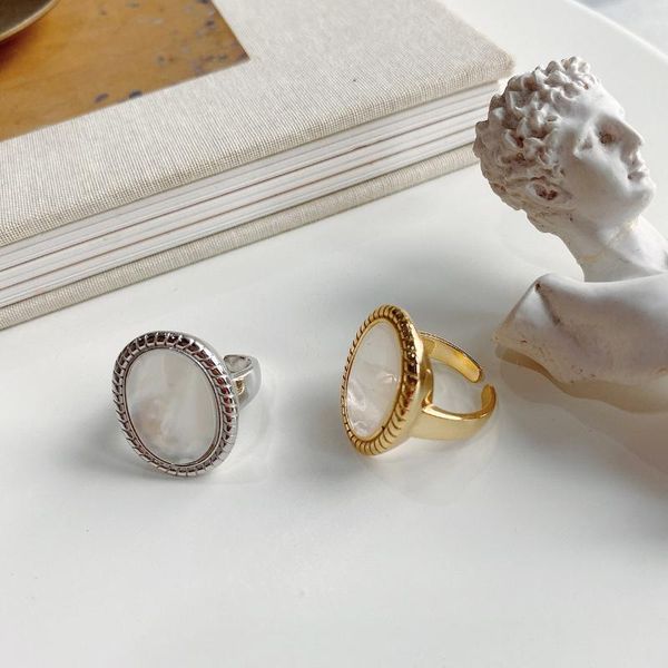 

cluster rings xiha solid 925 sterling silver for women shell oval round adjustable designer luxury minimalist jewelry, Golden;silver