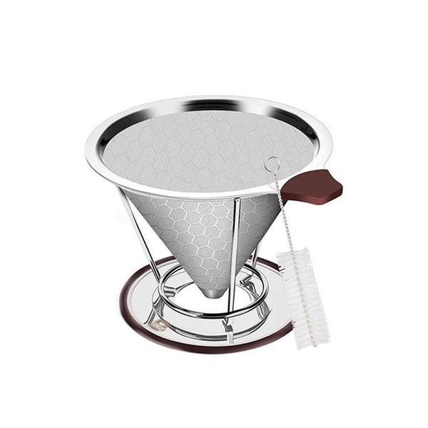 

coffee filters dripper, reusable stainless steel pour over filter with cup stand and brush, for most pot, mug