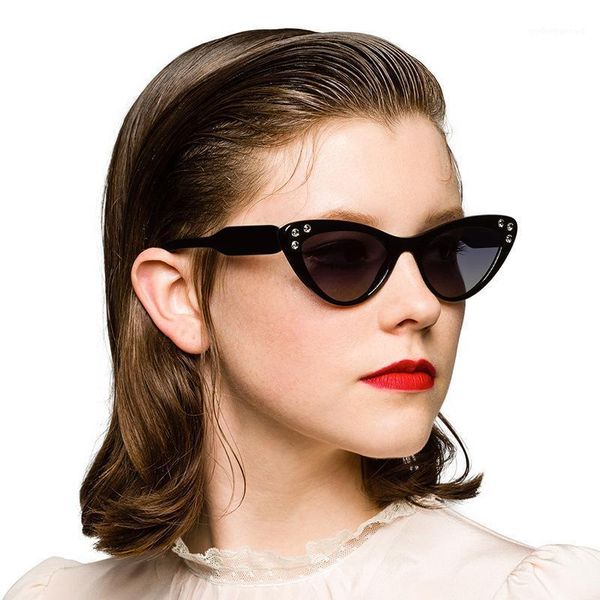

classic cat eye sunglasses women vintage small frame gradient sun glasses shades female luxury designer uv400 sunglass, White;black