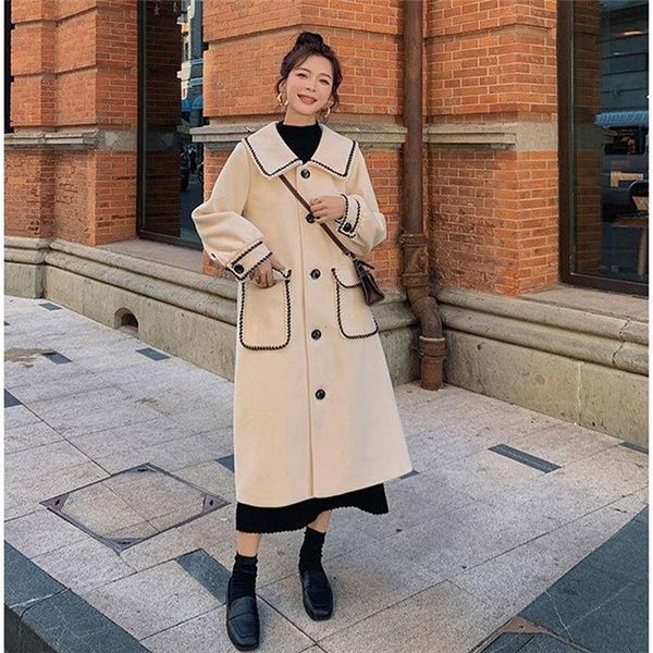 

women's wool & blends winter boutique warm nizi coat simple and fashionable puff sleeve mid-length loose thin slim-fitting woolen, Black