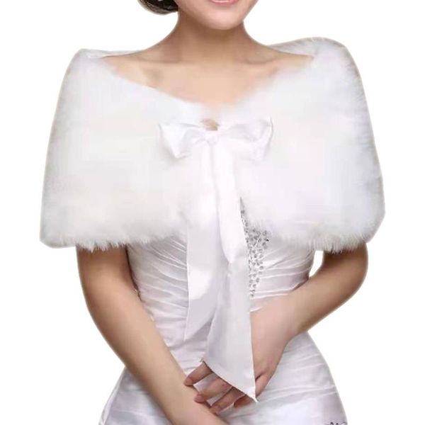 

wraps & jackets winter bridal cape faux fur shawl wedding decor wrap accessorie elegant women formal dress cheongsam outerwear with ribbon c, White