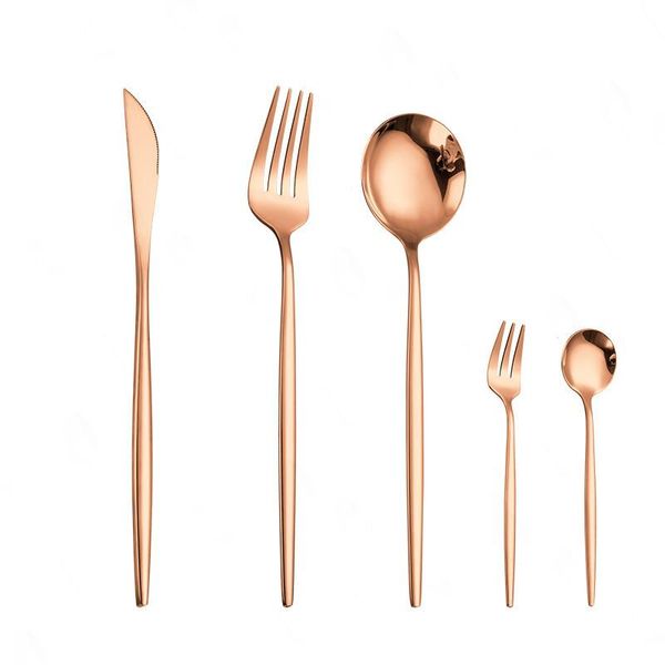 

western stainless steel dinnerware set rosegold cutlery spoon fork knife 5pcs/set tableware sets kitchen utensils