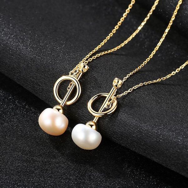 

pendant necklaces [meibapj]real freshwater pearl simple golden symbol necklace 925 solid silver fine jewelry for women