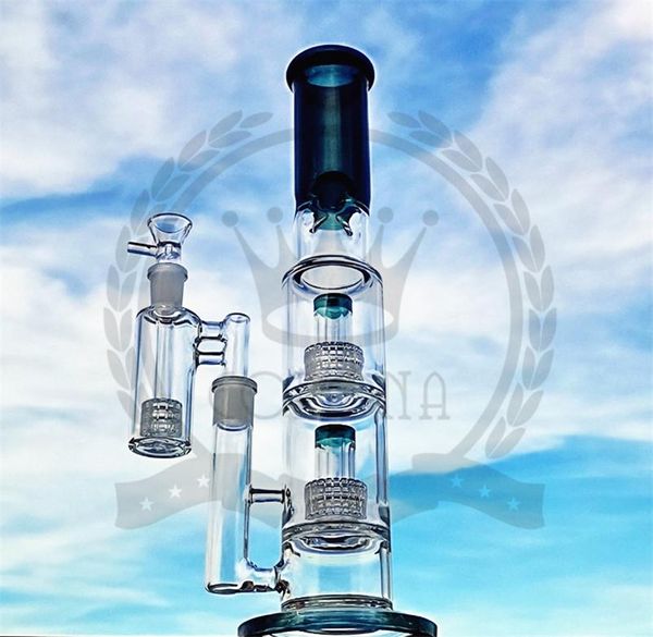 Grande narghilè Tall Bong Dab Oil Rigs 16 pollici con 18mm Maschio Joint Recycler Vetro Perc Quartz Banger Carb Cap Water Pipes