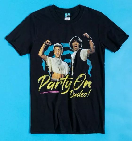 

official bill and ted party on dudes black t-shirt, White;black