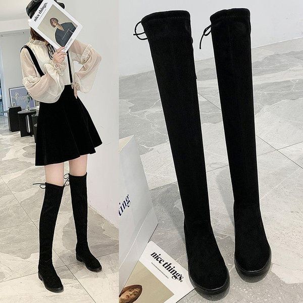 

boots stunning2021 35-44 oversized women's shoes 41 extra large elastic 42 net red medium heel knight 43 over knee, Black