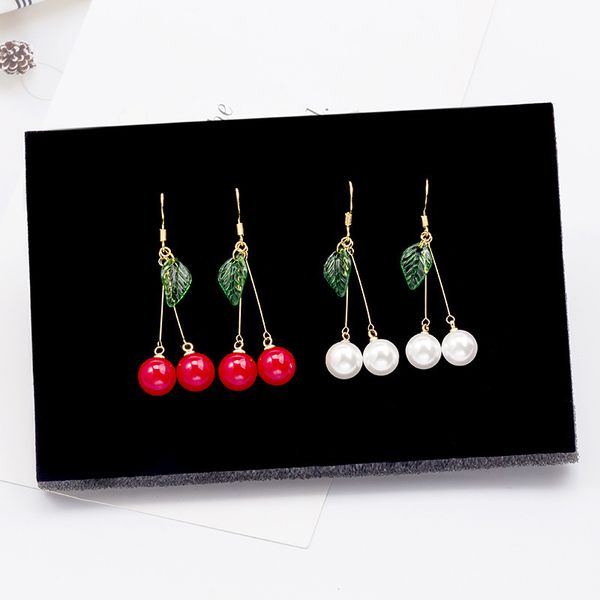 

925 silver needle japan korea sweet cherry fruit fashion temperament student fresh tassel pearl earrings