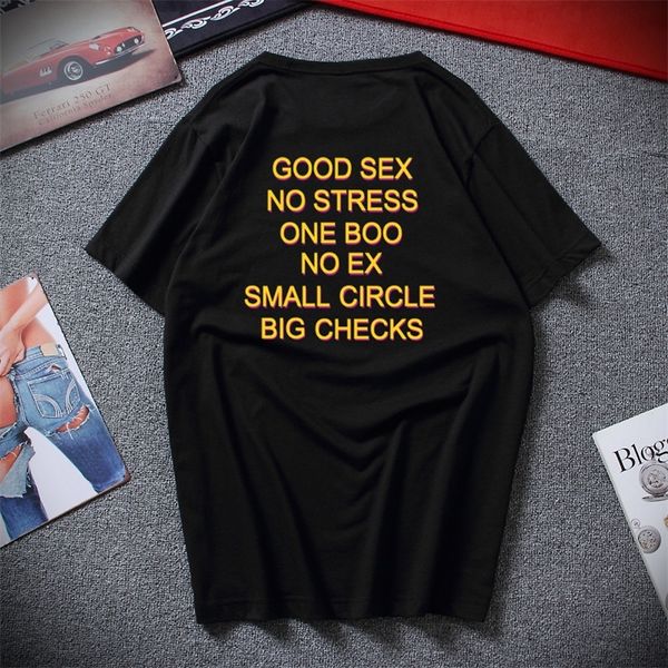 Lustiger guter Sex, kein Stress, ein Boo, kein Ex, kleiner Kreis, große Karos, T-Shirt, Briefdruck, T-Shirt, Rückseite, EU-Größe, 100 % Baumwolle, Hemd 220224