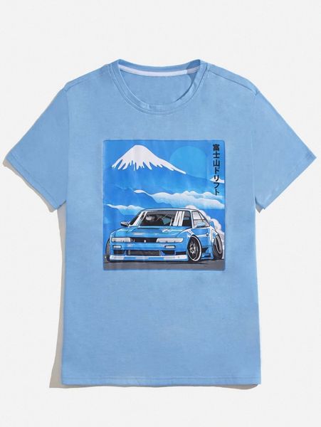 

romwe guys car & mountain graphic tee q4fx#, White;black
