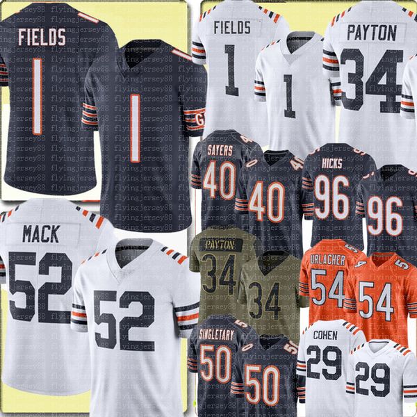 

1 justin fields jersey 52 khalil mack chicagos walter payton brian urlacher football jerseys gale sayers dick butkus akiem hicks mike single, Black;red
