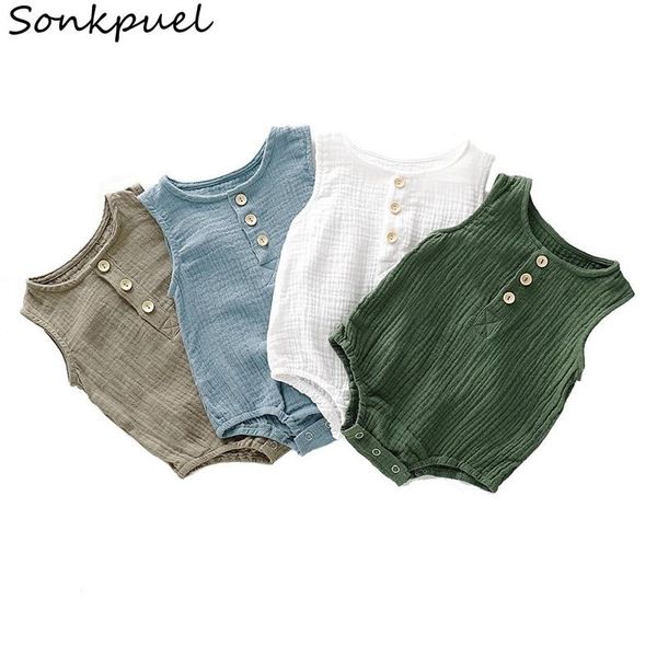 

jumpsuits summer infant baby kids boys girls romper muslin sleeveless born cotton rompers fashion soft babe clothing clothes 3-6-9-18m, Blue