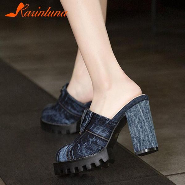 

dress shoes karin female denim slip-on platform round toe pumps sewing high square women party footwear woman, Black