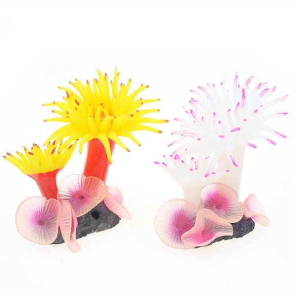 

2pcs/lot artificial soft coral yellow flower aquarium fish tank decorations underwater aquatic pets home living room ornament
