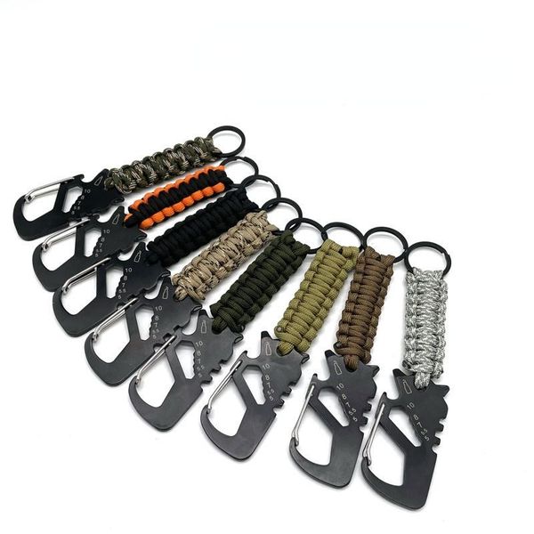 

keychains voq multifunctional survival tool bottle opener keychain seven core umbrella rope key chains outdoor creative jewelry, Silver