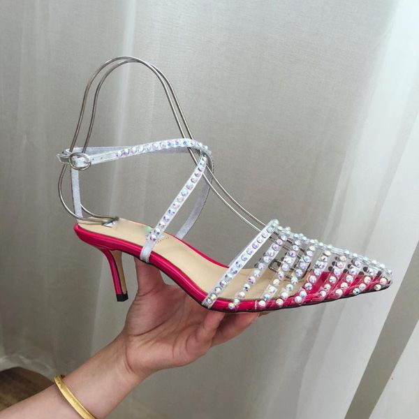 

dress shoes women's summer cross band pointed thin heel baotou sandals one line buckle, Black