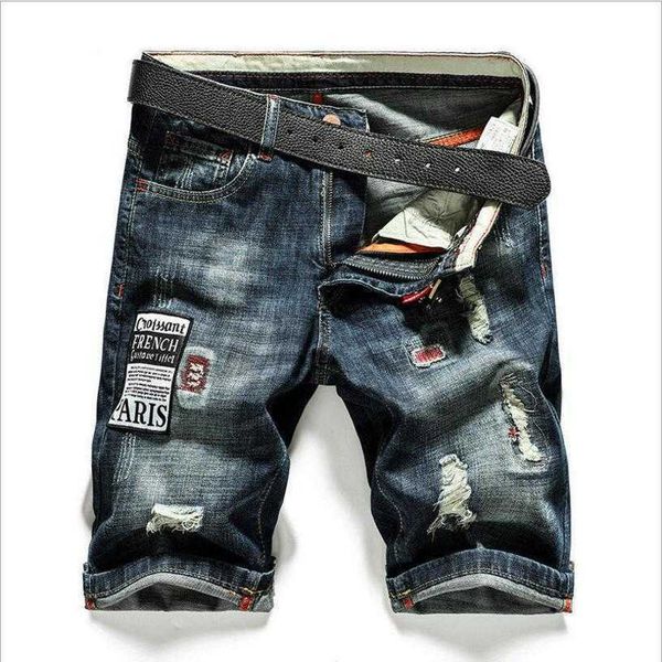 

men's shorts men stretch denim jeans summer blue holes male straight fit thin casual pants size 36 twek, White;black