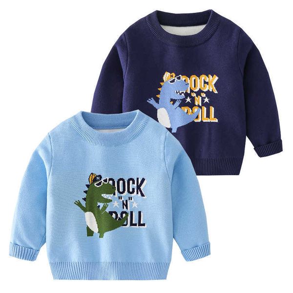 

warm casual boys sweaters dinosaur winter toddler pullover cotton children's knitted wear autumn clothes for kids y1024, Blue