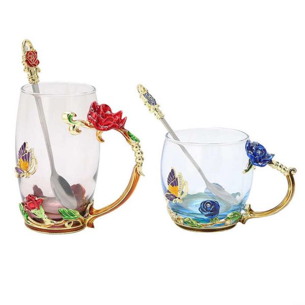 

mugs glass cup transparent heat resistant tea flower drinkware delicate with spoon for ceremony