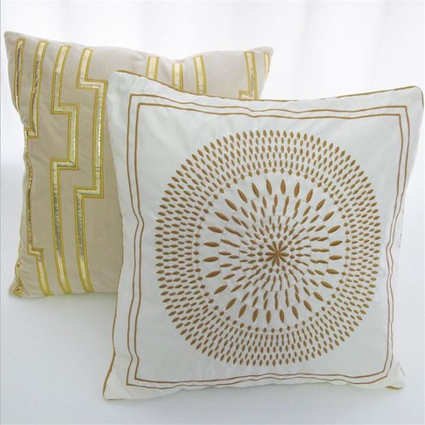Almofada / travesseiro decorativo bege dourado bordado capa casa decoração estilo nórdico étnico 45x45cm sofá sham