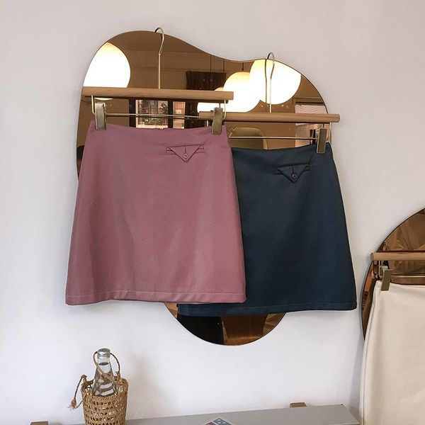 

skirts women purple faux pu leather short, Black