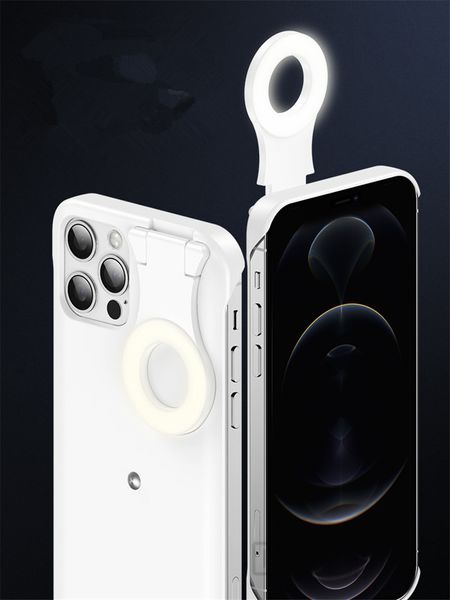 Para iPhone 12 Pro Max Ring Capas de telefone luz com flash Light para fotos de beleza para i11 xr diodo emissor de luz de selfie