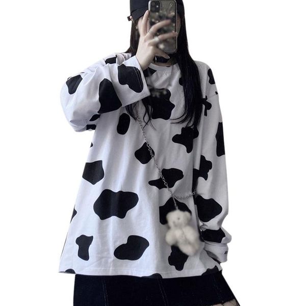 

women's t-shirt autumn women fashion cow pattern comfortable long-sleeved round-neck casual arrivals 2021, White