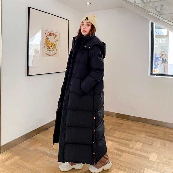 

x-long women's hooded winter jacket ladies parka warm thick down cotton coat female loose outerwear fashion clothing 211216, Black