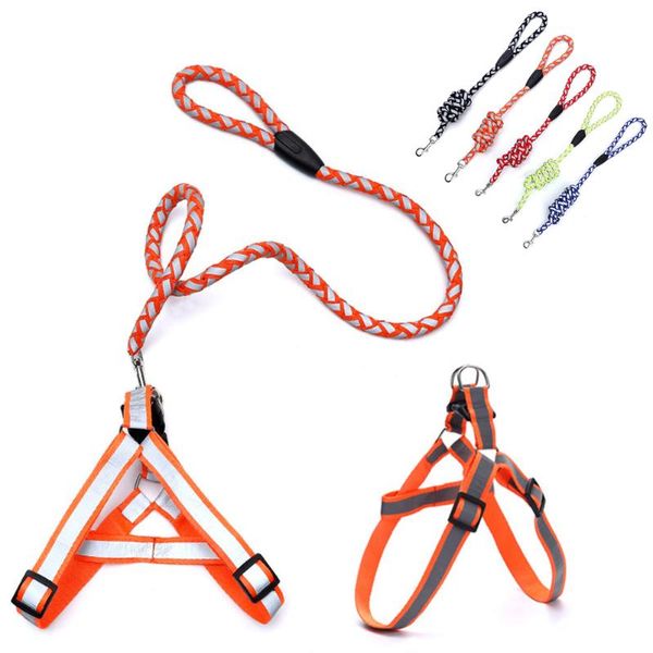 

nylon dog harness with lead leash 5 colors adjustable puppy cat chest strap reflective pet outdoor walking collars traction rope & leashes