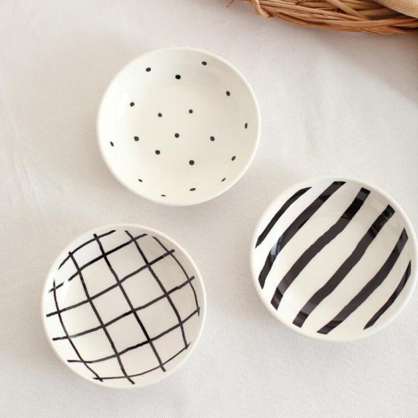 

dishes & plates 3pcs geometric pattern seasoning plate round ceramic dinner sauce nuts fruit tray party snack a50