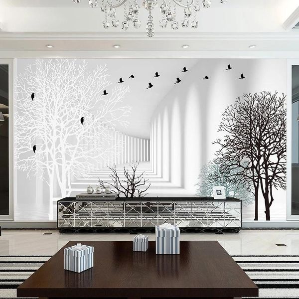 Wallpapers Benutzerdefinierte Tapete 3D Dreidimensionale Erweiterung Raum Wandbilder Minimalistisches Wohnzimmer Abstrakte Holzhintergrundmalerei Wasserdicht