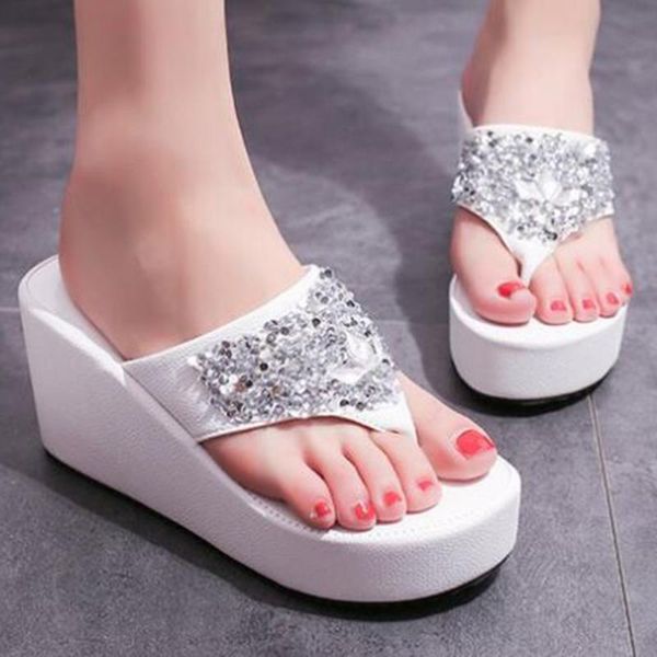 

slippers sandals women's summer shoes women leisure platform wedges fashion rhinestones xx481, Black