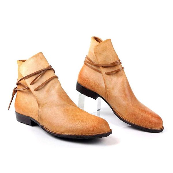 

boots ankle mens harajuku casual lace up flats shoes male genuine leather slip on breathable cowboy botas hombre, Black