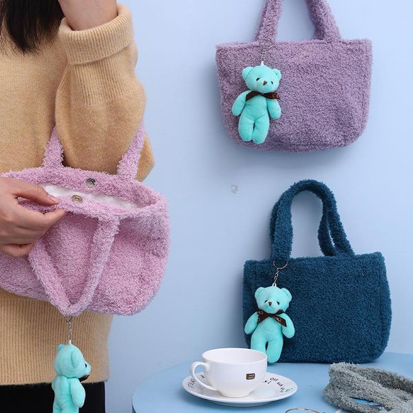 

cross-border female autumn handbag texture square and winter new fashion hairy portable small korean bag plush shoulder messenger b dcpxw