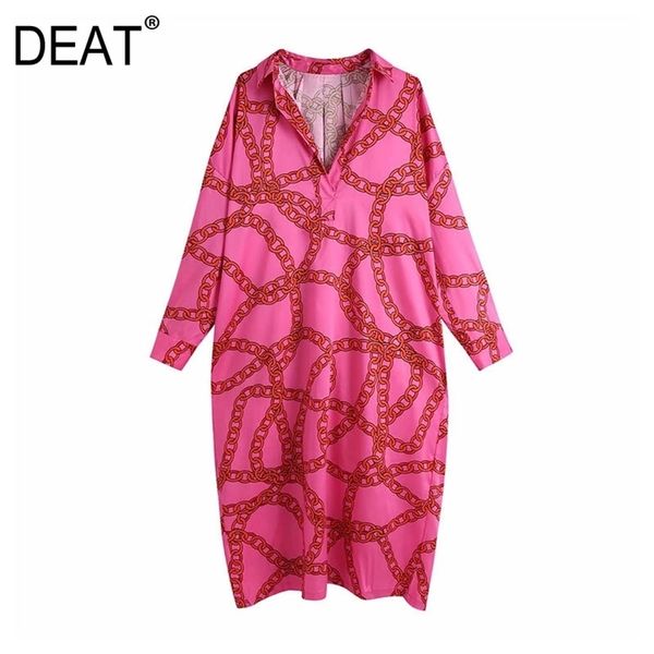 

[deat] red women loose printing long sleeve knee-length turn-down collar elegant dress fashion spring autumn 13c356 210527, Black;gray