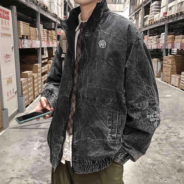 

men's jackets letter embroidered jacket and round collar, autumn men's coat... harajuku streetwear patchwork pilot jacket. 2d5x, Black;brown