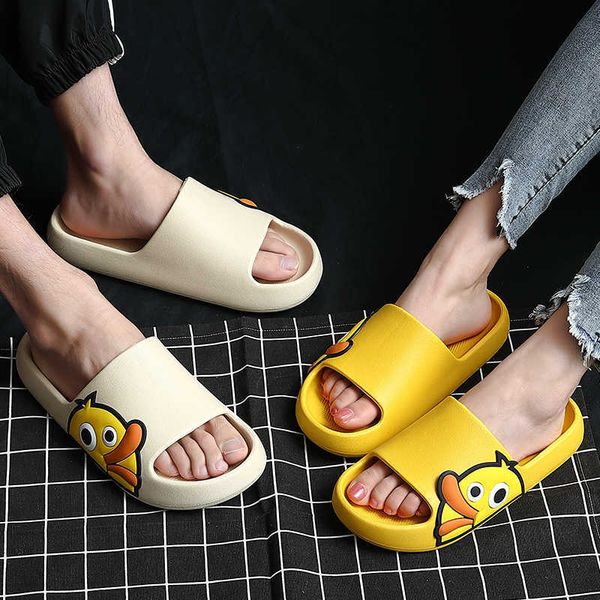 

2022 summer new cartoon slippers women cute duck beach slides sandals mens couples platform thick soled bathroom anti-slip shoes, Black