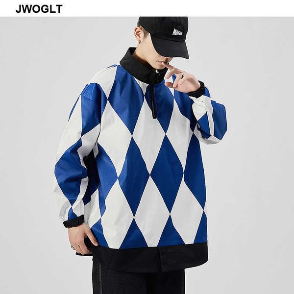 

japanese jacket harajuku geometric rhombus autumn men's loose casual pullover jacket outwear 4xl 5xl 210528, Black;brown
