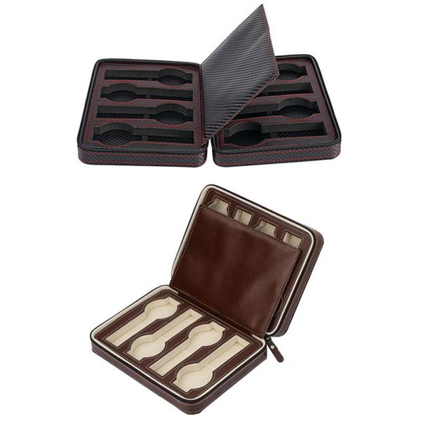 

watch boxes & cases 8 grids pu leather box slot portable black carbon fiber zipper storage bag, Black;blue